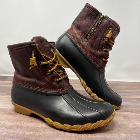 Sperry Topsider Womens 7m Brown Leather Duck Boots. Rain Boots. Side Zip. Rubber - Picture 14 of 14